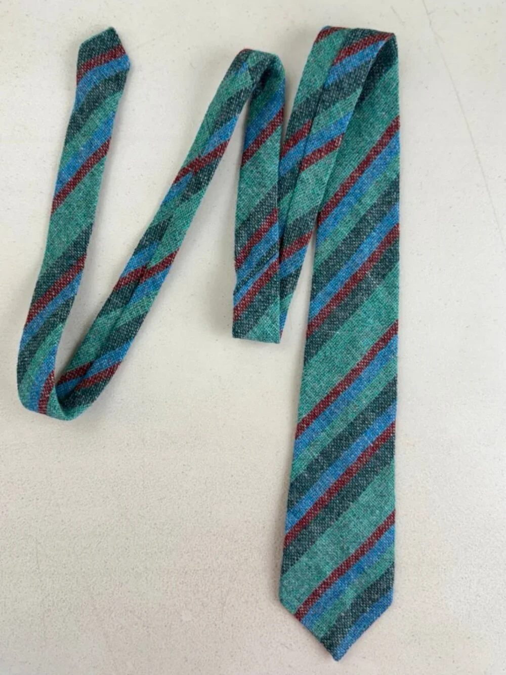 Vintage Striped Tweed Wool Tie 60s Millars Made in Ireland Skinny Necktie Green